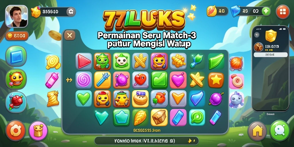 Tampilan gameplay Match-3 yang penuh warna dan menarik.