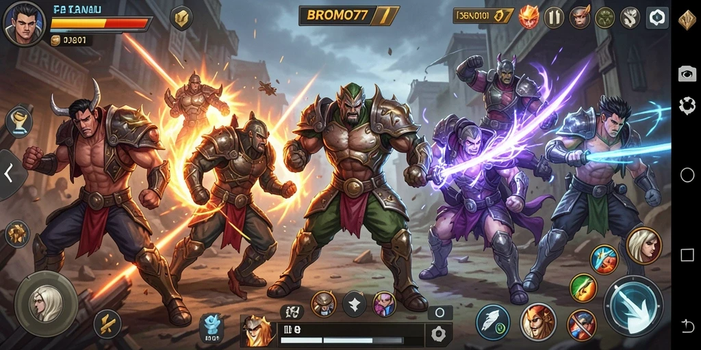 Gambaran gameplay BROMO77 menampilkan pertandingan Fighting seru di arena.