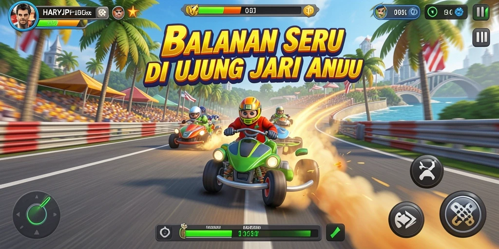 Screenshot gameplay HARAPJP yang menampilkan aksi balapan yang mendebarkan.