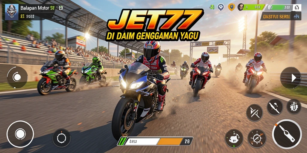 Screenshot JET77 menunjukkan kecepatan balapan motor yang mendebarkan.