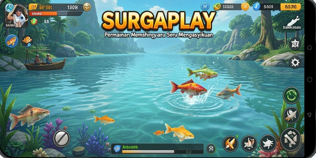 Tampilan gameplay SURGAPLAY yang realistis dan menarik saat memancing.